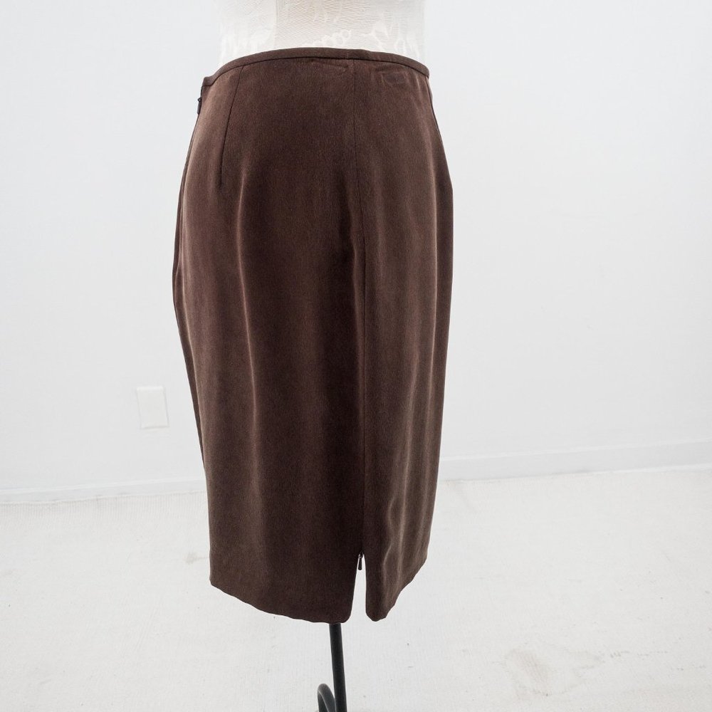 Vintage 90s M Sueded Silk Skirt Power Suit Brown - Picture 9 of 16